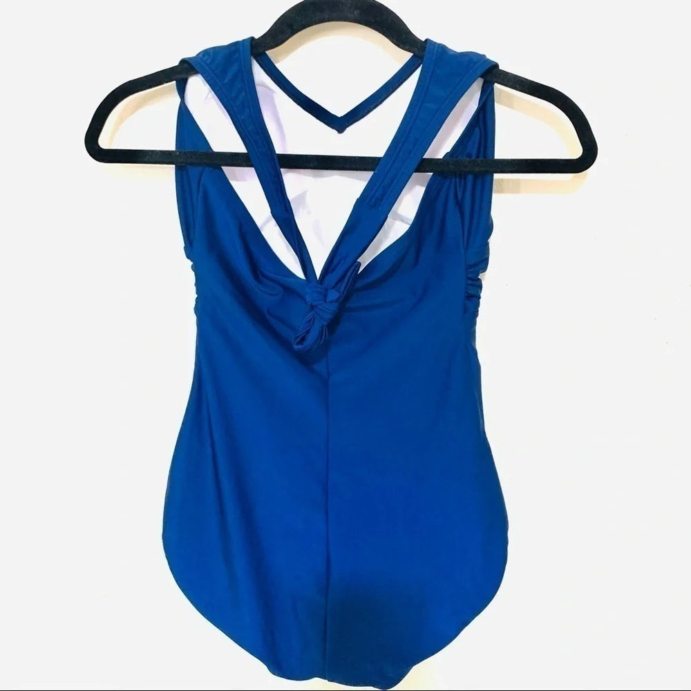 SPEEDO one piece halter swimsuit women blue minimalist beach padded size S